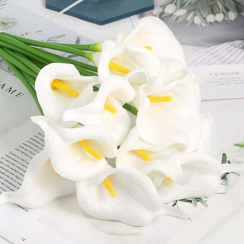 20pcs Artificial Calla Lily Artificial Flowers Bouquet with Stem for Wedding, Home, Party, Office A