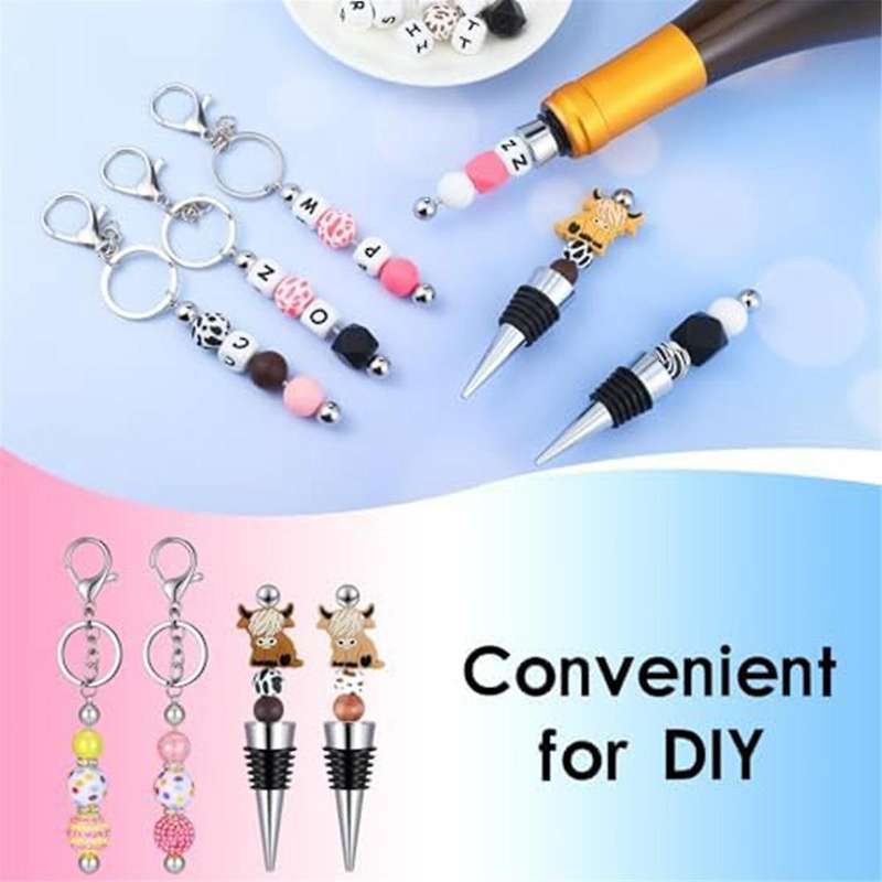 20pcs Beaded Key Chains Blank Beaded Wine Bottle Stopper Kit Diy Keychains for Crafts Making Gifts