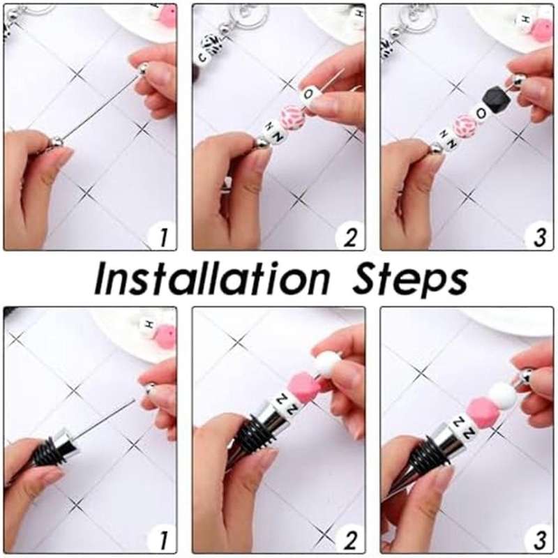 20pcs Beaded Key Chains Blank Beaded Wine Bottle Stopper Kit Diy Keychains for Crafts Making Gifts
