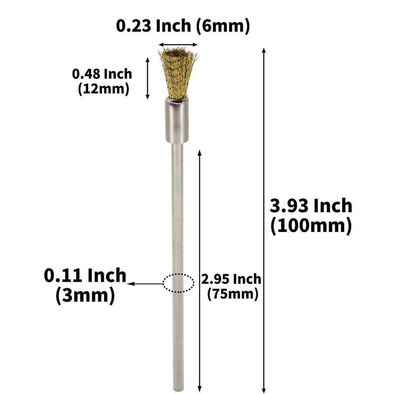 20PCS Brass Wire Brushes with Extended Handle - Metal Rust Removal, Polishing, Cleaning - 6mm Diame