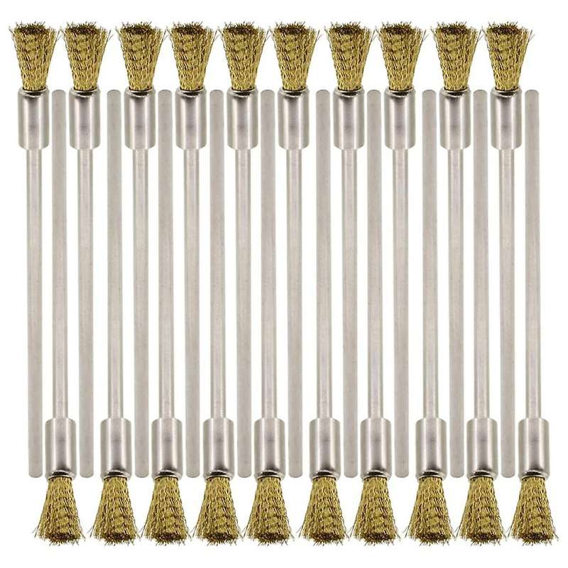 20PCS Brass Wire Brushes with Extended Handle - Metal Rust Removal, Polishing, Cleaning - 6mm Diame