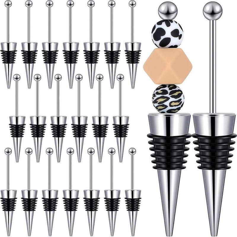 20pcs Beaded Wine Stoppers for Wine Bottle Decoration Beaded Wine Stoppers Reusable Alloy Wine Keepe