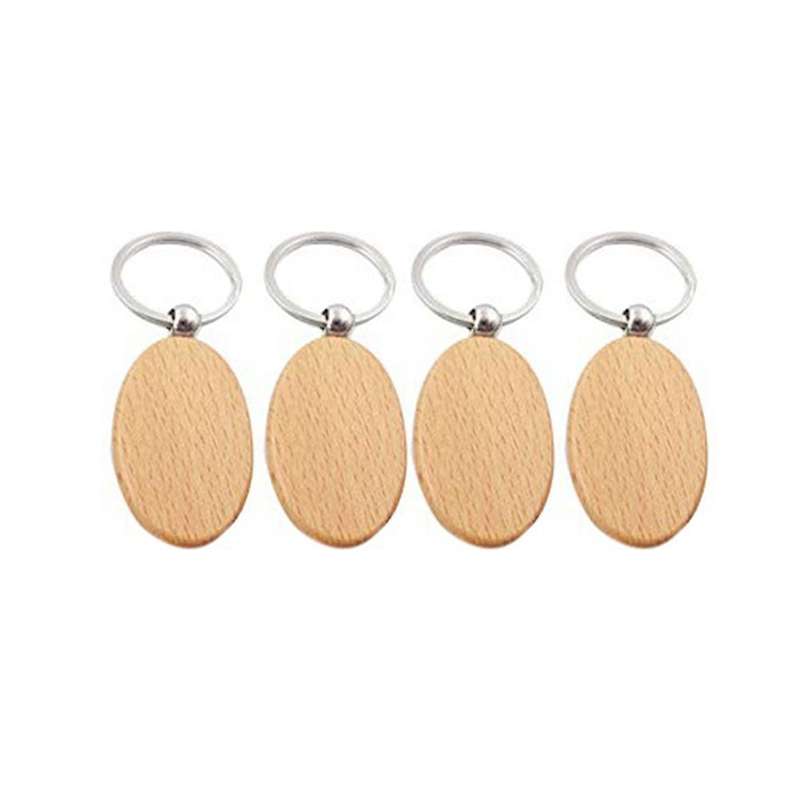 20pcs Blank Wooden Key Chain Diy Wood Keychains Key Tags Gifts Yellow Oval