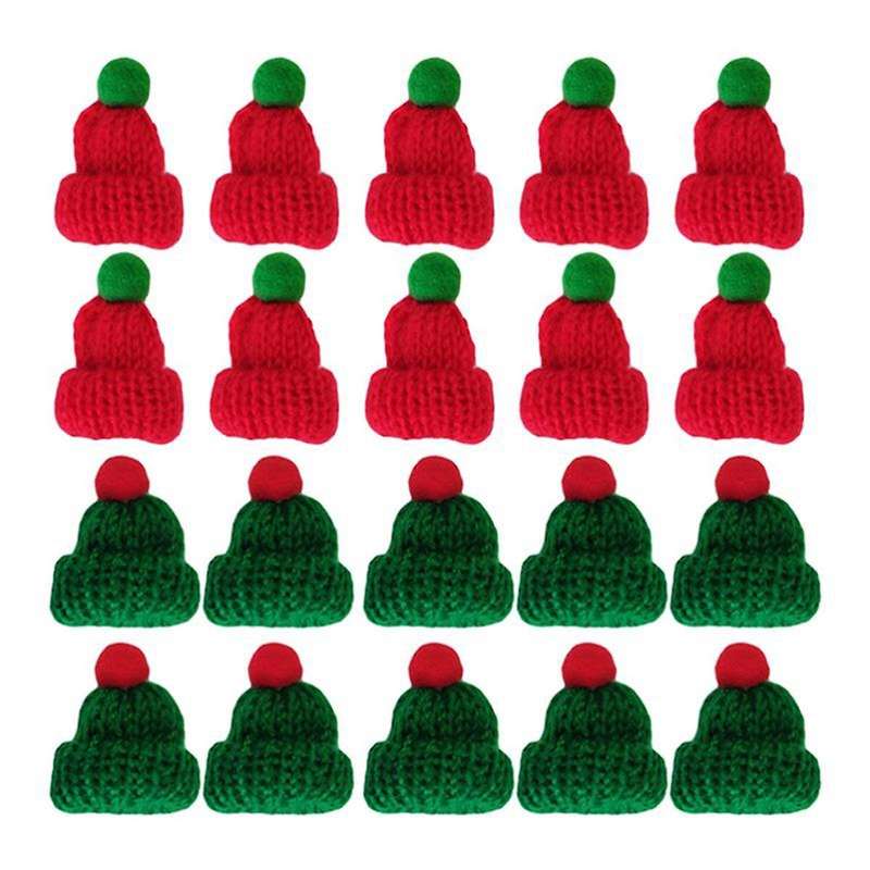 20pcs Christmas Miniature Hats Christmas Wine Bottles Decor Diy Mini Woolen Hat Knitted Little Chri