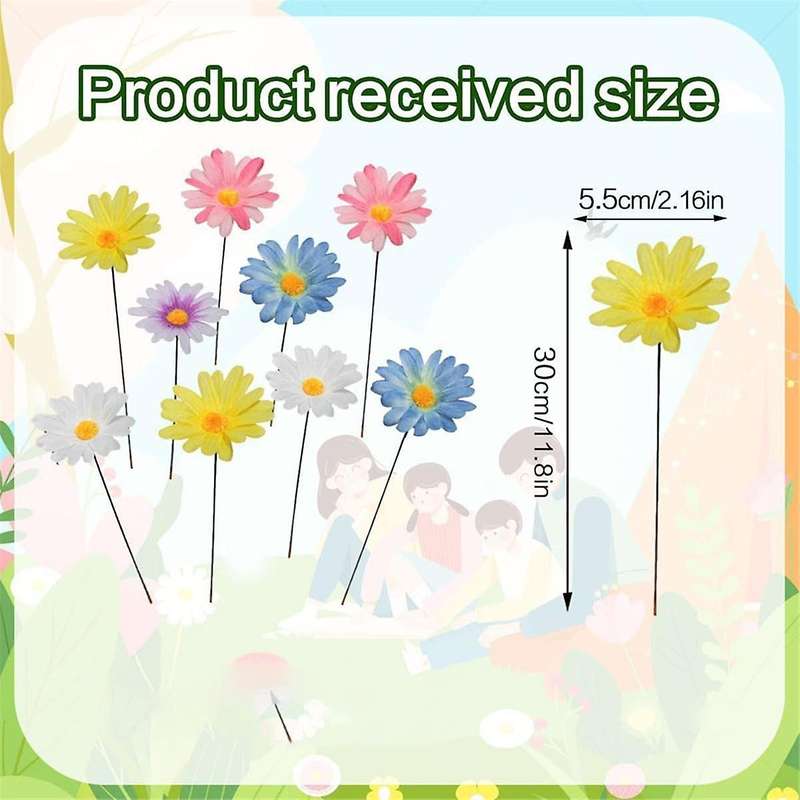 20Pcs Daisy Flower Garden Stakes Decor Metal Daisy Flower Garden Stakes Iron Crafts, Flower Stick De