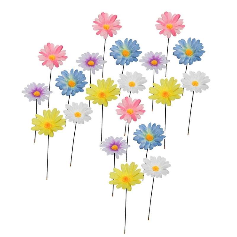 20Pcs Daisy Flower Garden Stakes Decor Metal Daisy Flower Garden Stakes Iron Crafts, Flower Stick De