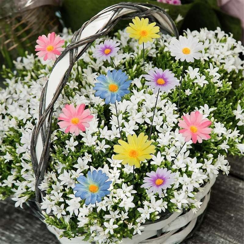 20Pcs Daisy Flower Garden Stakes Decor Metal Daisy Flower Garden Stakes Iron Crafts, Flower Stick De