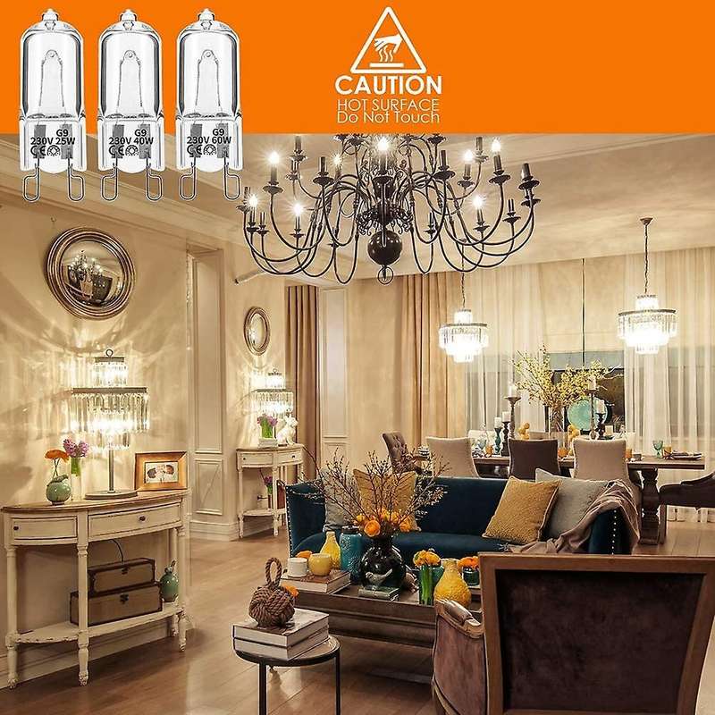 20Pcs G9 Halogen Light Bulbs,40W Clear Halogen Lamps Dimmable,Warm White 2800K for Chandeliers,Penda