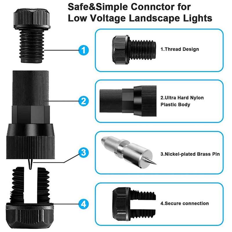 20pcs Low Voltage Wire Connector Non Stripping Wire for Outdoor Lawn Lamp Spotlight Landscape Garden