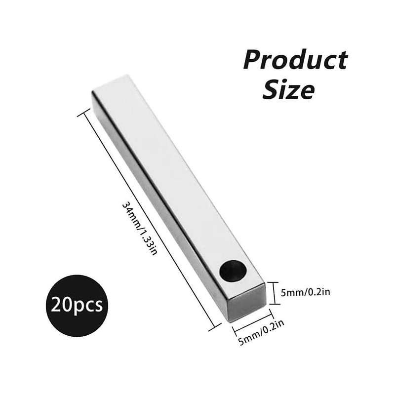 20pcs Stainless Steel 3d Rectangle Stamping Blanks,1 1/2 Inch Long X 1/4 Inch Pendants Metal Stampi