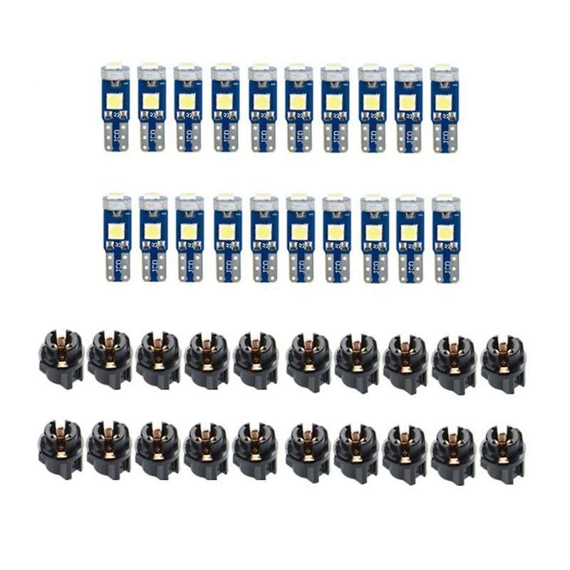 20pcs T5 Led Lights for Car Dashboard Panel Gauge Indicator, 3030-3smd Light Replacement with Twist