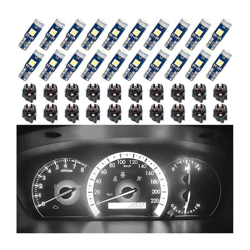 20pcs T5 Led Lights for Car Dashboard Panel Gauge Indicator, 3030-3smd Light Replacement with Twist