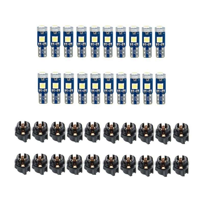 20Pcs T5 LED Lights for Car Dashboard Panel Gauge Indicator, 3030-3SMD Light Replacement with Twist