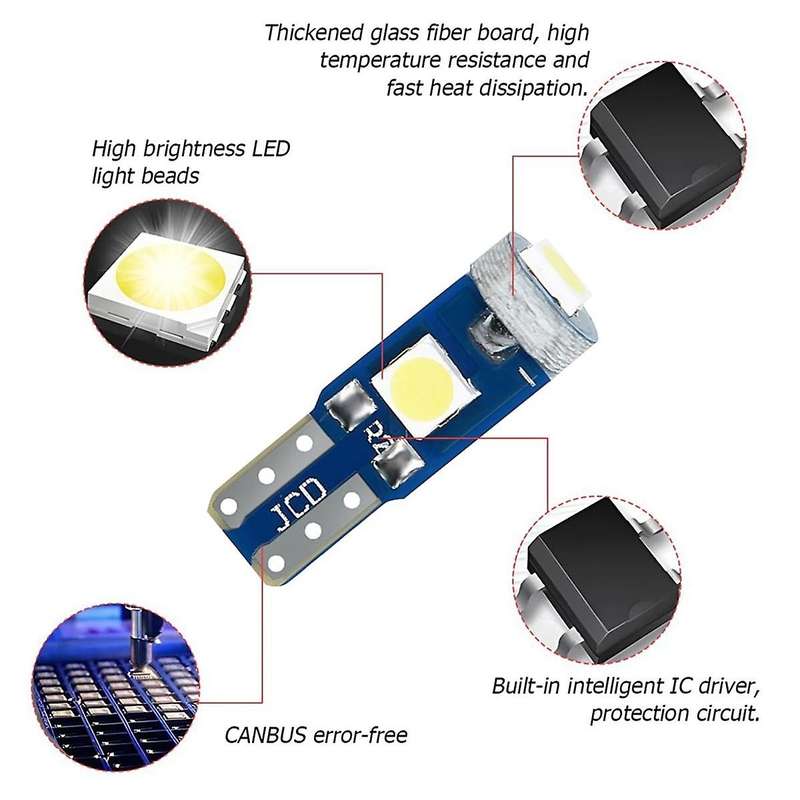 20Pcs T5 LED Lights for Car Dashboard Panel Gauge Indicator, 3030-3SMD Light Replacement with Twist