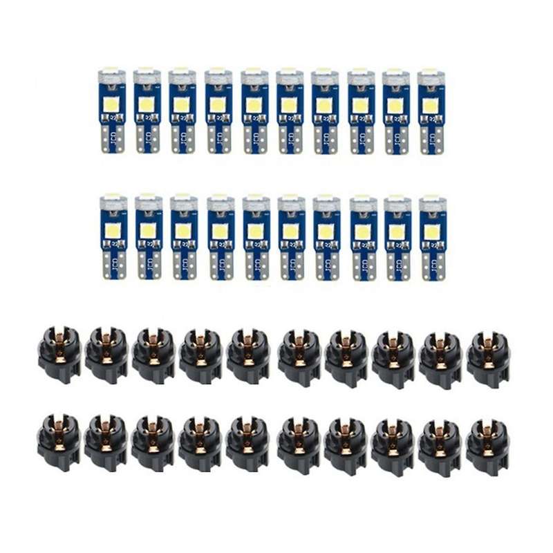 20Pcs T5 LED Lights for Car Dashboard Panel Gauge Indicator, 3030-3SMD Light Replacement with Twist