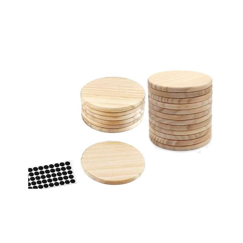 20pcs Unfinished Wood Coasters, 4 Inch Round Blank Wooden Coasters for Crafts with Non- Silicon Dots