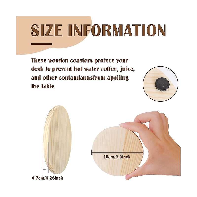 20pcs Unfinished Wood Coasters, 4 Inch Round Blank Wooden Coasters for Crafts with Non- Silicon Dots