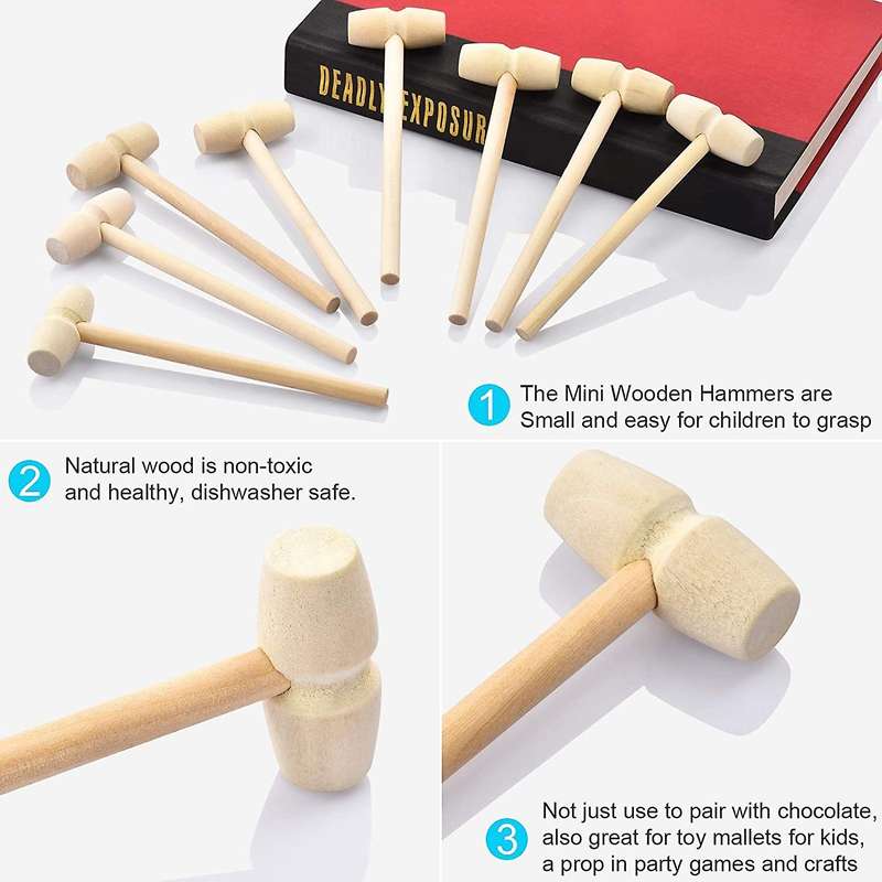 20Pcs Wood Hammers, Wooden Hammer for Chocolate, Multi-Purpose Solid Natural Mini Wooden Hammer for