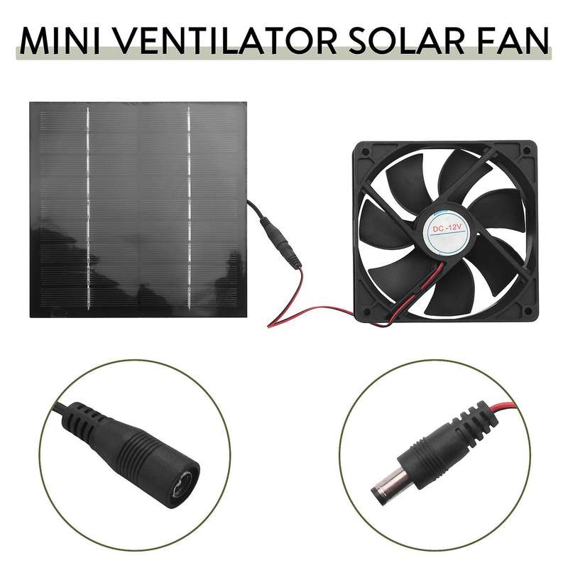 20W Solar Exhaust Fan Air Extractor 6 Inch Compatible Dog Chicken House RV