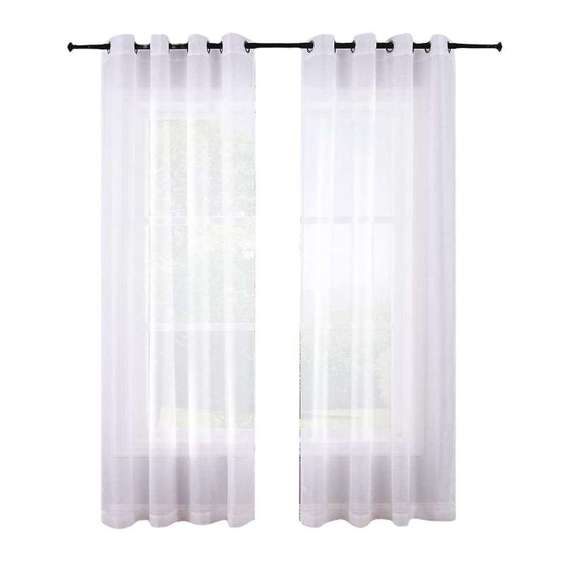 210cm Sheer Curtains White Grommet 2 Panels Window Sheer Semi Drapes Polyester Look Voile Curtains
