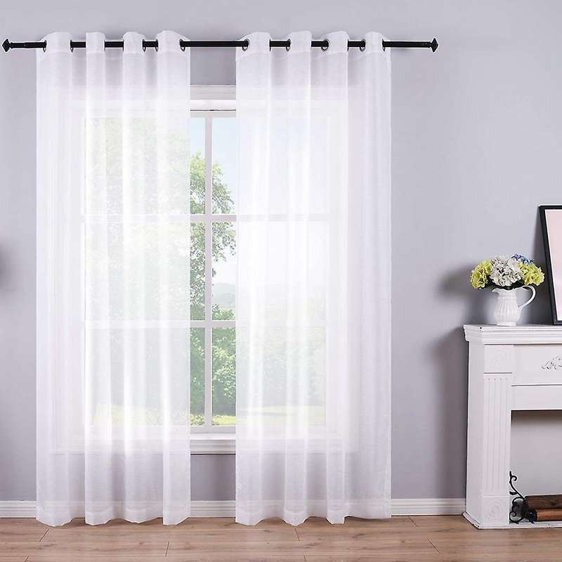 210cm Sheer Curtains White Grommet 2 Panels Window Sheer Semi Drapes Polyester Look Voile Curtains
