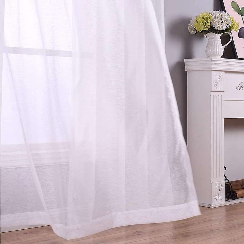 210cm Sheer Curtains White Grommet 2 Panels Window Sheer Semi Drapes Polyester Look Voile Curtains