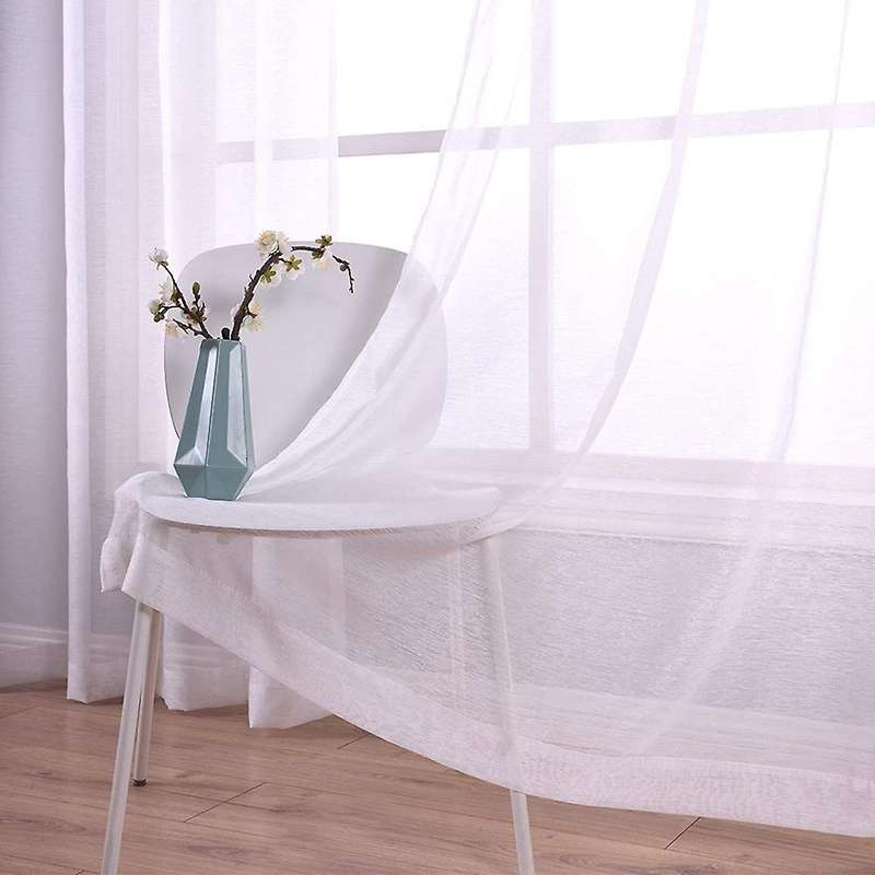 210cm Sheer Curtains White Grommet 2 Panels Window Sheer Semi Drapes Polyester Look Voile Curtains