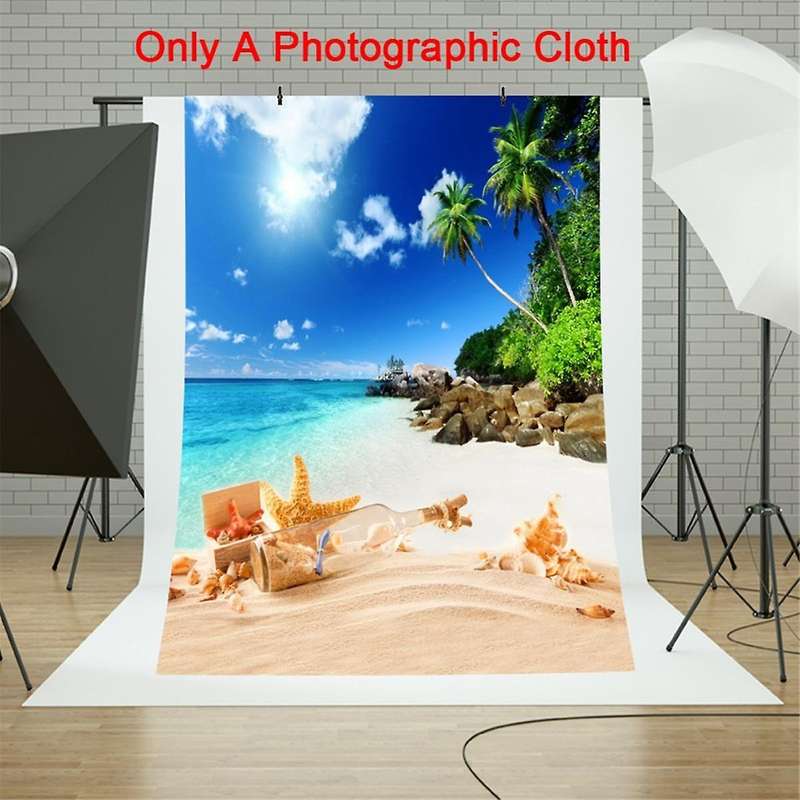 210X150cm Summer Tropical Beach Theme Photography Backdrop Ocean Palm Leaves White Cloud for Hawaii