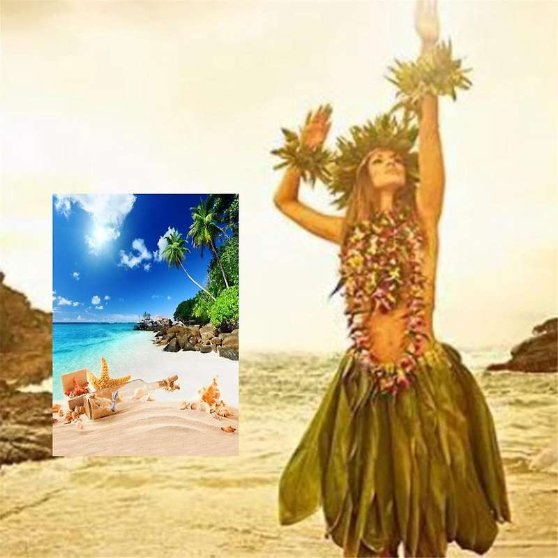 210X150cm Summer Tropical Beach Theme Photography Backdrop Ocean Palm Leaves White Cloud for Hawaii