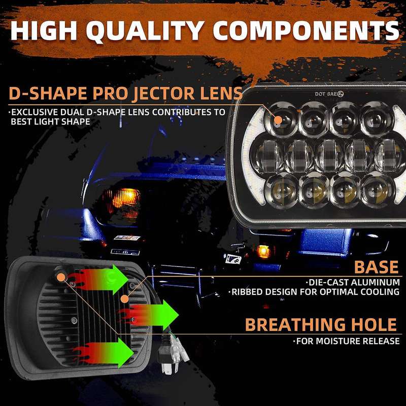 210w 5x7 Inch 7x6 Inch Projector Led Headlight Drl with H4 Harness for Xj & 88-95 Pickup 1pcs