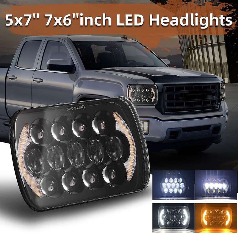 210w 5x7 Inch 7x6 Inch Projector Led Headlight Drl with H4 Harness for Xj & 88-95 Pickup 1pcs