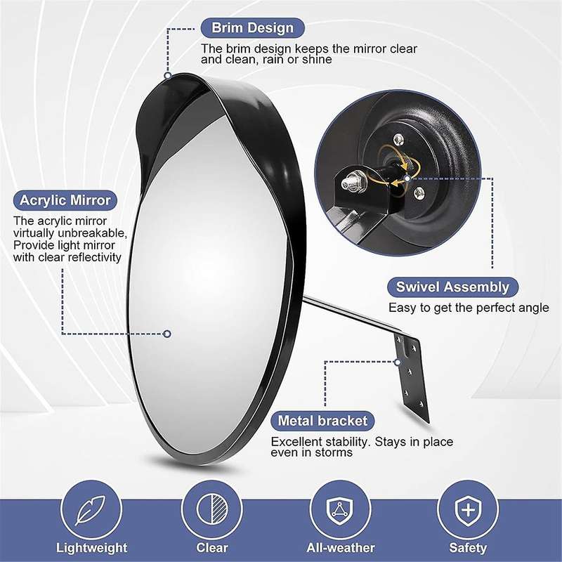 Convex Mirror-Adjustable Acrylic Safety Mirror-Wide View Garage Mirror for Parking,Traffic,Warehous