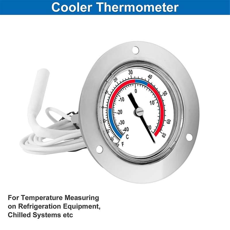 Cooler Thermometer Capillary Design Refrigeration Gauge, -40 to 65 / -40 to 20, 2Inch Dial Stainless
