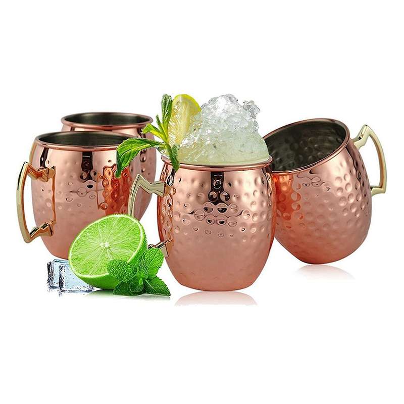 Copper Mugs - Set of 4-Handcrafted- Copper Mugs Gift Set with Bonus :4 Cocktail Copper Straws