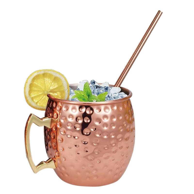 Copper Mugs - Set of 4-Handcrafted- Copper Mugs Gift Set with Bonus :4 Cocktail Copper Straws