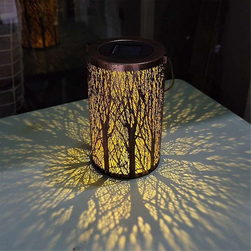 Copper Trunk Solar Hollow Light Iron Pattern Projection Light Outdoor Courtyard Garden Decorative La