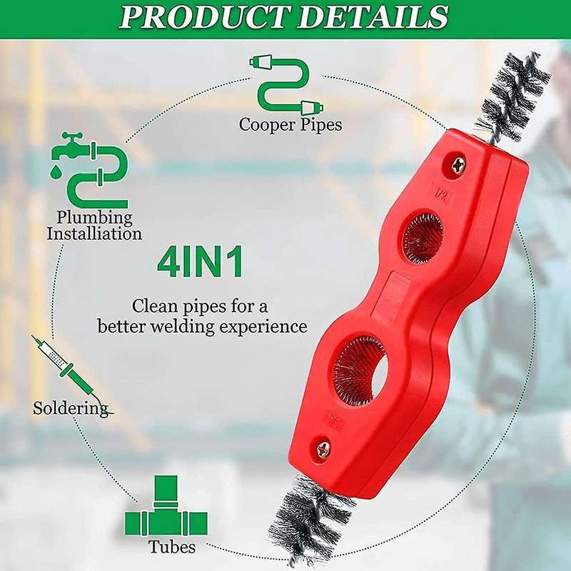 Copper Tubing Brush 4 in 1 Pipe Deburring Brush Cleaner Tool with Non- Handle 3PCS DIY Industrial To
