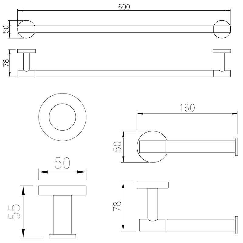 Copper Stainless Steel Round Wall Mounted Hand Towel Bar Toilet Paper Holder Robe Towel Hooks Bathro