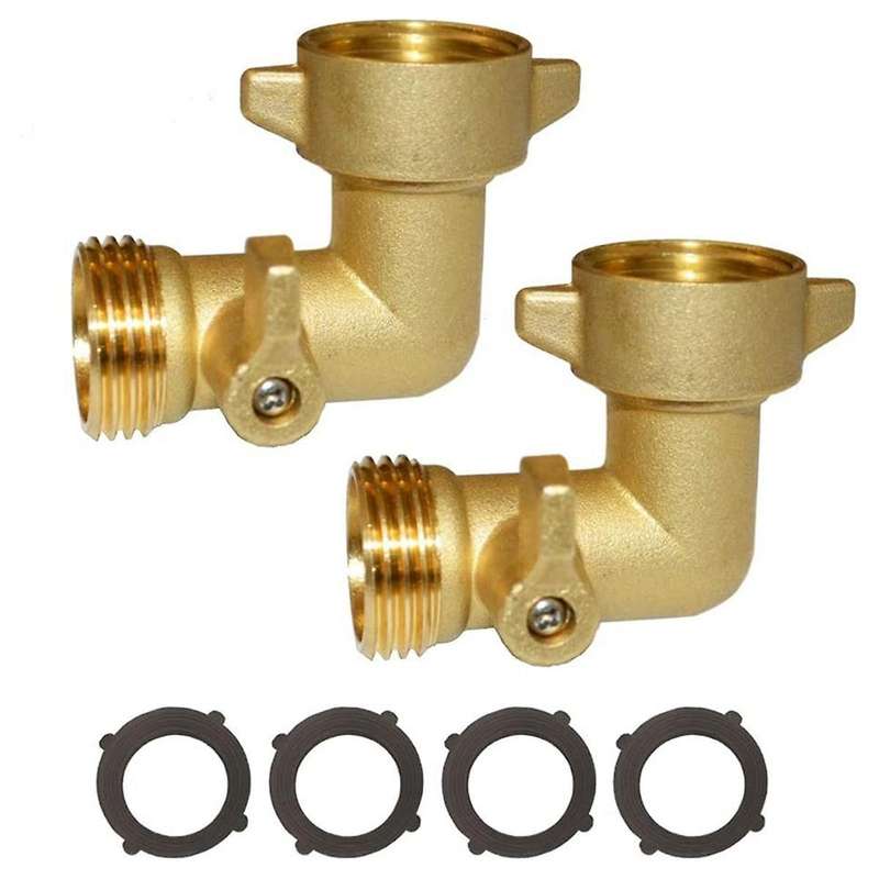 Copper 90 Degree Hose Elbow Adapter with Shut-Off Valve for Garden Hose 3/4 Inch US Connection