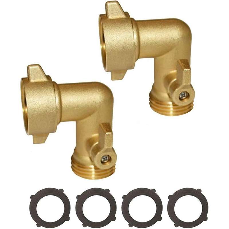Copper 90 Degree Hose Elbow Adapter with Shut-Off Valve for Garden Hose 3/4 Inch US Connection