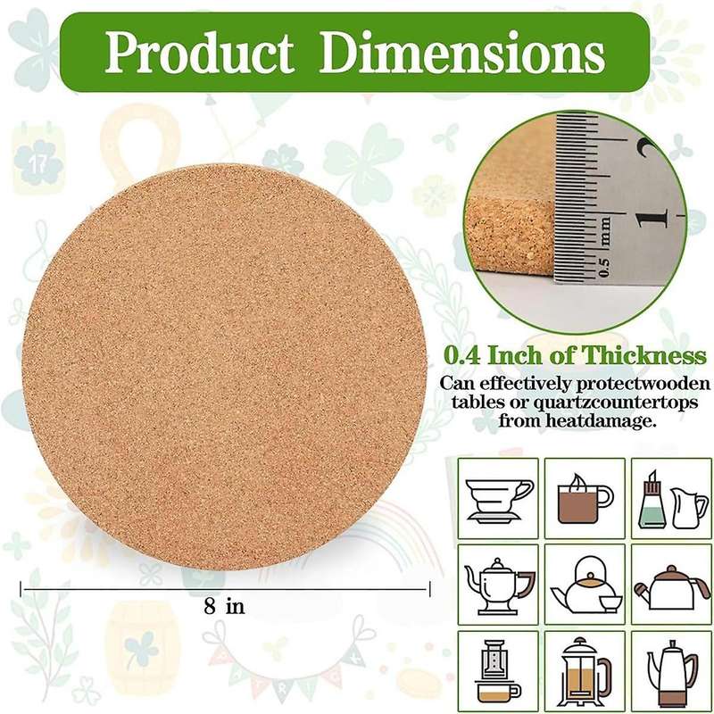 Cork Trivet,6Pack High Density Thick Cork Coasters Set,8 Inch Heat Resistant Multifunctional Cork Tr