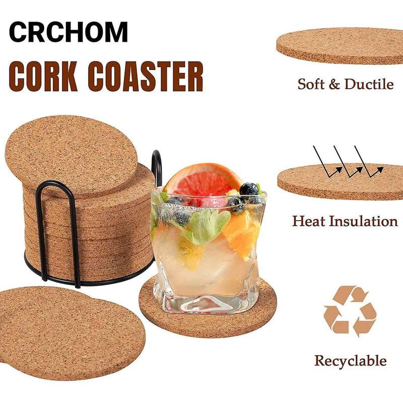 Cork Coasters with Metal Holder,Thick Absorbent Natural Cup Coasters Heat Resistant for Cold Drinks,