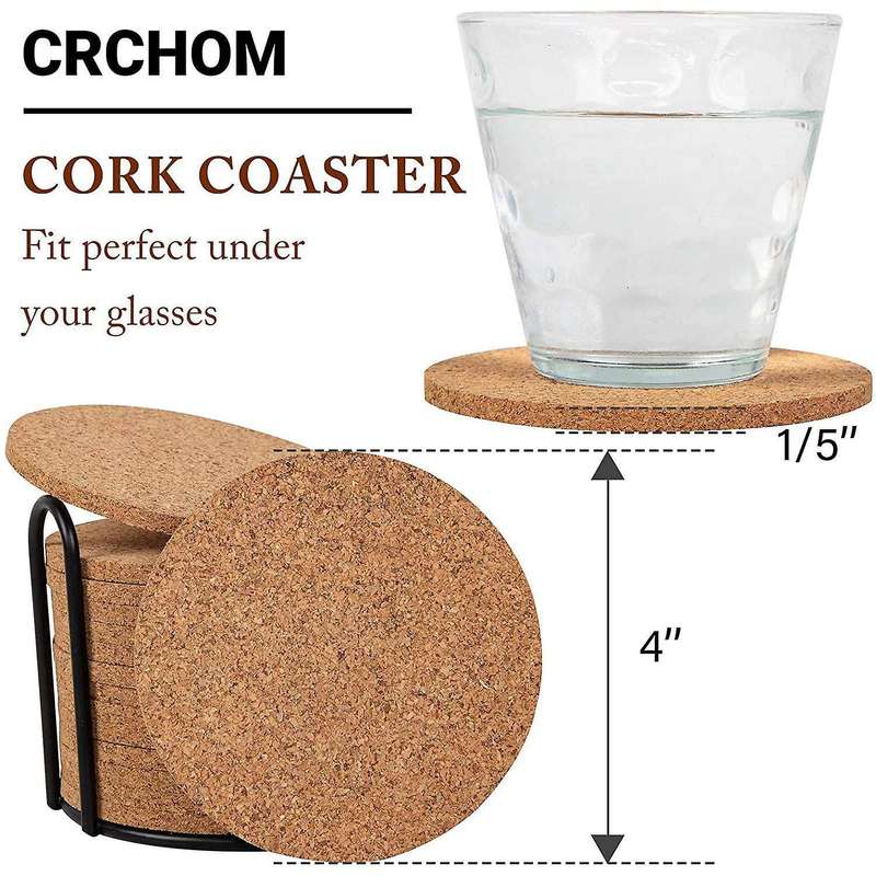 Cork Coasters with Metal Holder,Thick Absorbent Natural Cup Coasters Heat Resistant for Cold Drinks,