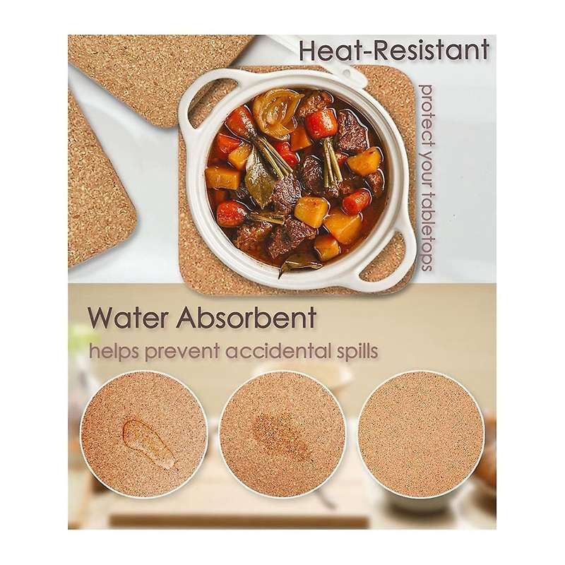 Cork Trivet, 6 Pcs High Density Thick Square Cork Trivets for Hot Dishes, 8 Inch Multifunctional Cor