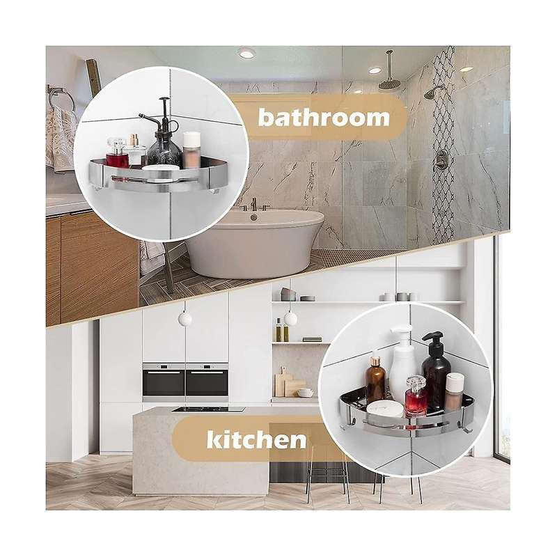 Corner Shelf 304 Stainless Steel Shower Storage Rack Aluminum Shampoo Holder Organizer Hanger Brigh