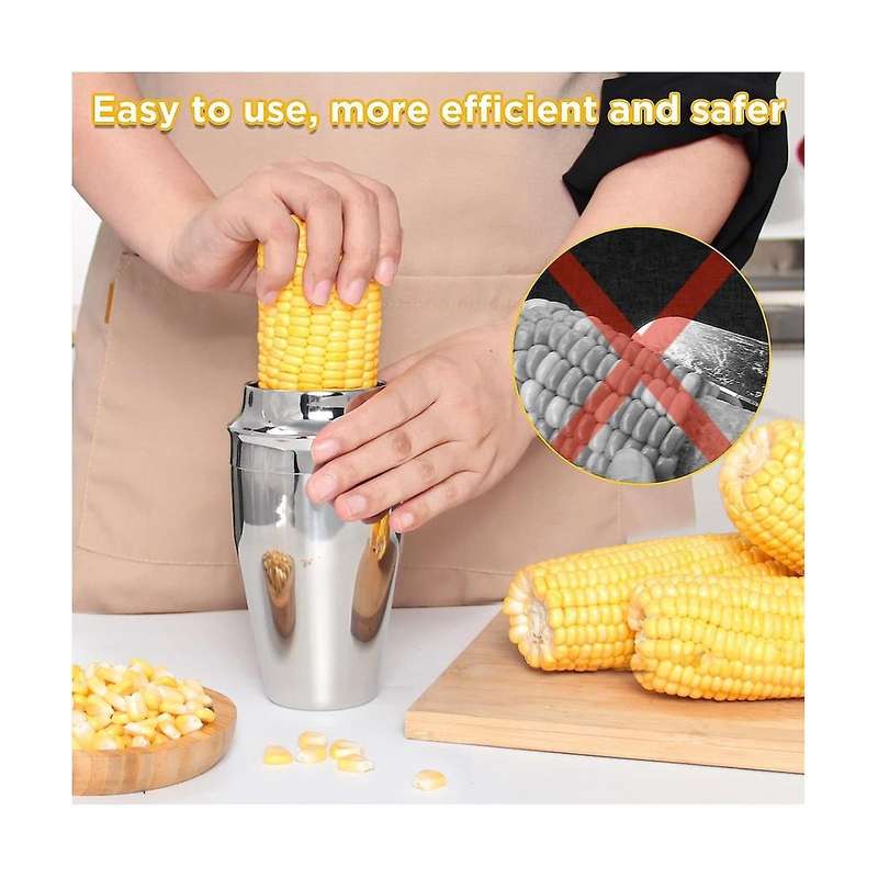Corn Cutter Peeler, Corn Cob Stripper with Cup , 304 Stainless Steel Corn On The Cob Remover Kitchen