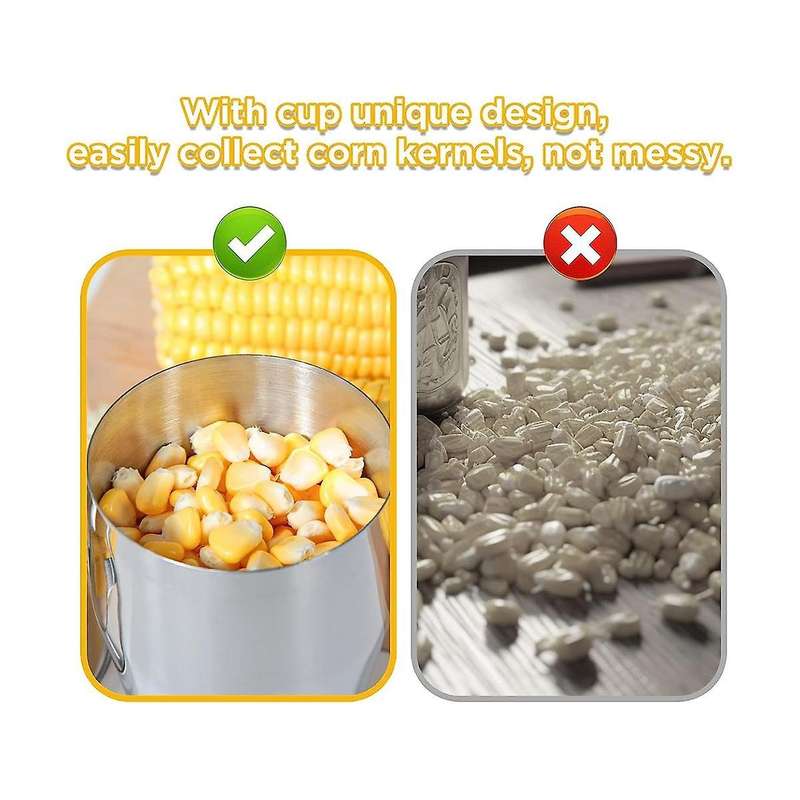 Corn Cutter Peeler, Corn Cob Stripper with Cup , 304 Stainless Steel Corn On The Cob Remover Kitchen