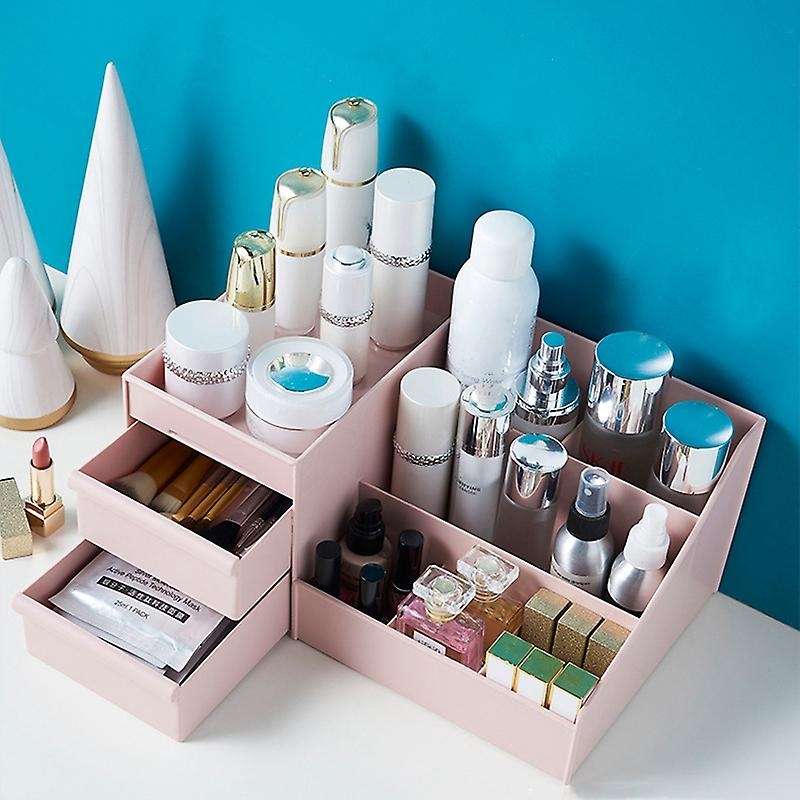 Cosmetic Makeup Organizer with Drawers, Plastic Bathroom Skincare Storage Box Brush Lipstick Holder
