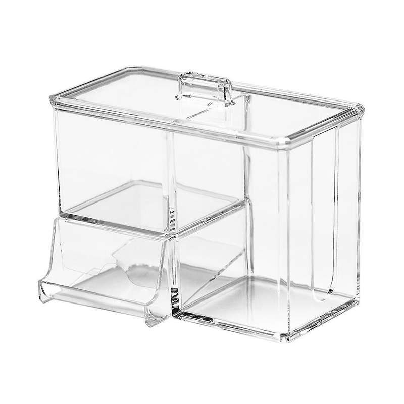 Cotton Pad Holder Lid Container 4 Compartment Cotton Swabs & Ball Holder Pad Box Storage Box