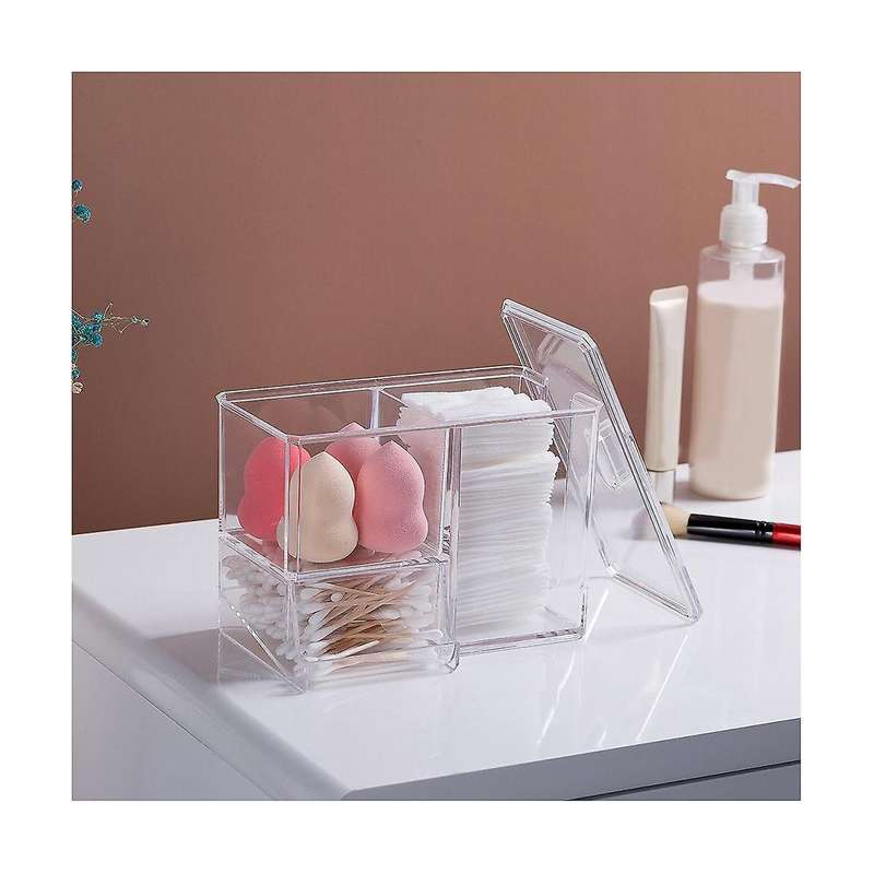 Cotton Pad Holder Lid Container 4 Compartment Cotton Swabs & Ball Holder Pad Box Storage Box